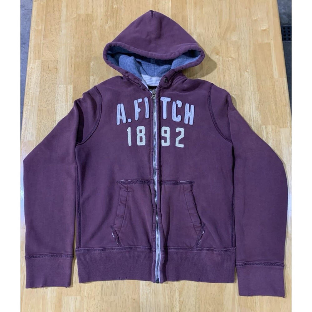 Abercrombie And Fitch Vintage Heavyweight Hoodie Burgundy Full Zip Size Med B10